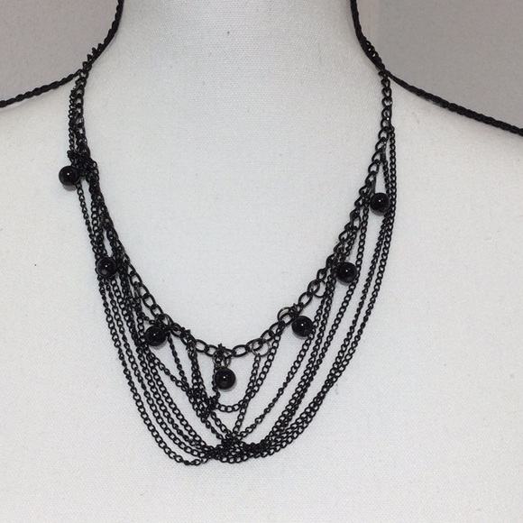 Black Multi-chain Beaded Necklace - Picture 2 of 10